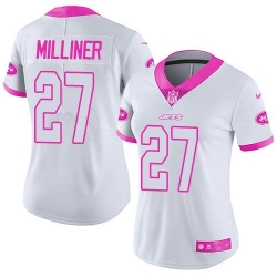 Nike Jets #27 Dee Milliner White Pink Womens Stitched NFL Limited Rush Fashion Jersey