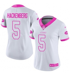 Nike Jets #5 Christian Hackenberg White Pink Womens Stitched NFL Limited Rush Fashion Jersey