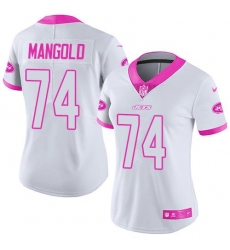 Nike Jets #74 Nick Mangold White Pink Womens Stitched NFL Limited Rush Fashion Jersey