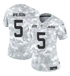 Women New York Jets 5 Garrett Wilson 2024 F U S E Arctic Camo Salute To Service Limited Stitched Jersey