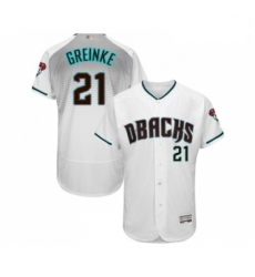 Mens Arizona Diamondbacks 21 Zack Greinke White Teal Alternate Authentic Collection Flex Base Baseball Jersey