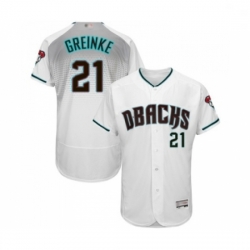 Mens Arizona Diamondbacks 21 Zack Greinke White Teal Alternate Authentic Collection Flex Base Baseball Jersey