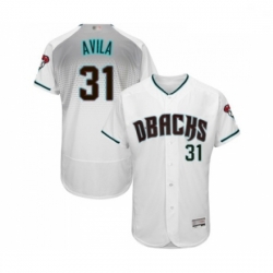 Mens Arizona Diamondbacks 31 Alex Avila White Teal Alternate Authentic Collection Flex Base Baseball Jersey