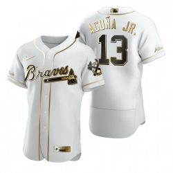 Atlanta Braves 13 Ronald Acuna Jr. White Nike Mens Authentic Golden Edition MLB Jersey