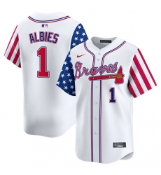 Men Atlanta Braves 1 Ozzie Albies White 2024 Independence Day Vapor Limited Stitched Baseball Jersey