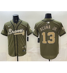 Men Atlanta Braves  13 Ronald Acuna Jr  Olive 2026 Armed Forces Day Stitched Baseball Jersey