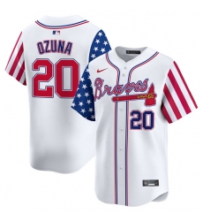 Men Atlanta Braves 20 Marcell Ozuna White 2024 Independence Day Vapor Limited Stitched Baseball Jersey