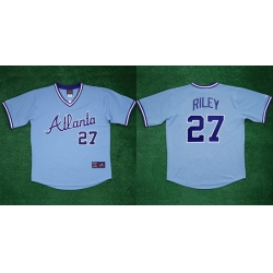 Men Atlanta Braves 27 Austin Riley 1982 Light Blue Cool Base Stitched Baseball Jersey