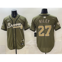 Men Atlanta Braves  27 Austin Riley Olive 2026 Armed Forces Day Stitched Baseball Jersey