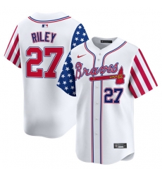 Men Atlanta Braves 27 Austin Riley White 2024 Independence Day Vapor Limited Stitched Baseball Jersey