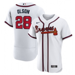 Men Atlanta Braves 28 Matt Olson White Flex Base Stitched Baseball jersey