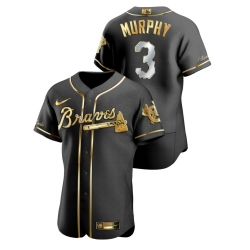 Men Atlanta Braves 3 Dale Murphy Black Gold 2020 Nike Flexbase Jersey