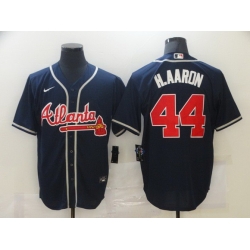 Men Atlanta Braves 44 Hank Aaron Navy Blue Stitched MLB Cool Base Nike Jersey