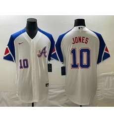 Mens Atlanta Braves #10 Chipper Jones Number White 2023 City Connect Cool Base Stitched Jersey