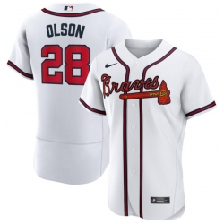 Men's Atlanta Braves 28 Matt Olson White Nike Flexbase Jersey