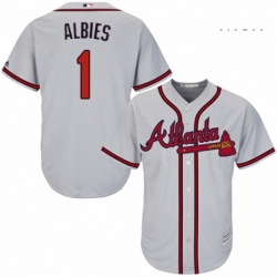 Mens Majestic Atlanta Braves 1 Ozzie Albies Replica Grey Road Cool Base MLB Jersey 