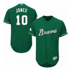 Mens Majestic Atlanta Braves 10 Chipper Jones Green Celtic Flexbase Authentic Collection MLB Jersey