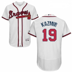 Mens Majestic Atlanta Braves 19 Scott Kazmir White Home Flex Base Authentic Collection MLB Jersey