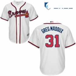 Mens Majestic Atlanta Braves 31 Greg Maddux Replica White Home Cool Base MLB Jersey