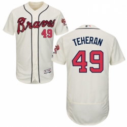 Mens Majestic Atlanta Braves 49 Julio Teheran Cream Alternate Flex Base Authentic Collection MLB Jersey