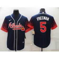 Men's Nike Atlanta Braves 5 Freddie Freeman Navy 2021 New Jersey