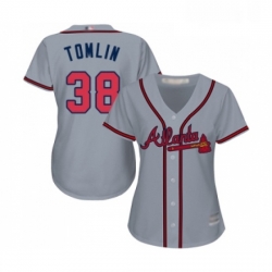 Womens Atlanta Braves 38 Josh Tomlin Replica Grey Road Cool Base Baseball Jersey 