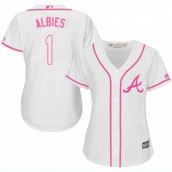 Womens Majestic Atlanta Braves 1 Ozzie Albies Authentic White Fashion Cool Base MLB Jersey 