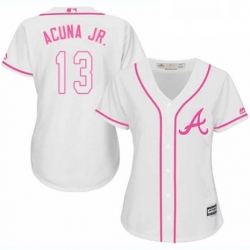 Womens Majestic Atlanta Braves 13 Ronald Acuna Jr Authentic White Fashion Cool Base MLB Jersey 