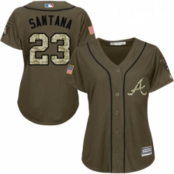 Womens Majestic Atlanta Braves 23 Danny Santana Replica Green Salute to Service MLB Jersey 