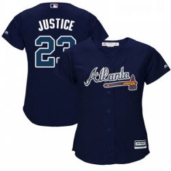 Womens Majestic Atlanta Braves 23 David Justice Authentic Blue Alternate Road Cool Base MLB Jersey