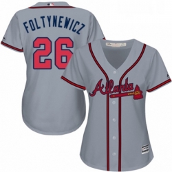 Womens Majestic Atlanta Braves 26 Mike Foltynewicz Authentic Grey Road Cool Base MLB Jersey 