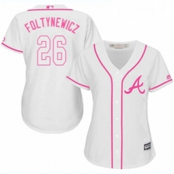 Womens Majestic Atlanta Braves 26 Mike Foltynewicz Authentic White Fashion Cool Base MLB Jersey 