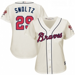 Womens Majestic Atlanta Braves 29 John Smoltz Authentic Cream Alternate 2 Cool Base MLB Jersey