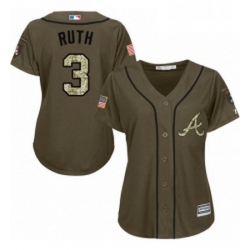 Womens Majestic Atlanta Braves 3 Babe Ruth Replica Green Salute to Service MLB Jersey