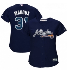 Womens Majestic Atlanta Braves 31 Greg Maddux Replica Blue Alternate Road Cool Base MLB Jersey