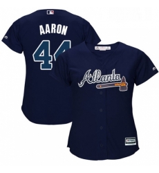 Womens Majestic Atlanta Braves 44 Hank Aaron Replica Blue Alternate Road Cool Base MLB Jersey