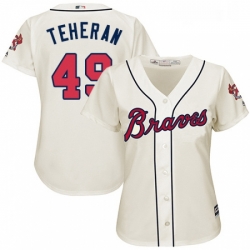 Womens Majestic Atlanta Braves 49 Julio Teheran Authentic Cream Alternate 2 Cool Base MLB Jersey