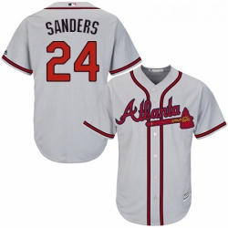 Youth Majestic Atlanta Braves 24 Deion Sanders Replica Grey Road Cool Base MLB Jersey