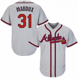 Youth Majestic Atlanta Braves 31 Greg Maddux Authentic Grey Road Cool Base MLB Jersey