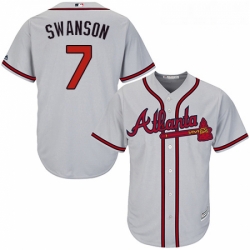 Youth Majestic Atlanta Braves 7 Dansby Swanson Replica Grey Road Cool Base MLB Jersey