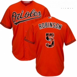 Mens Majestic Baltimore Orioles 5 Brooks Robinson Authentic Orange Team Logo Fashion Cool Base MLB Jersey