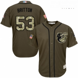 Mens Majestic Baltimore Orioles 53 Zach Britton Replica Green Salute to Service MLB Jersey