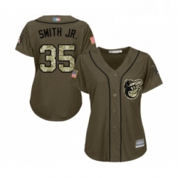 Womens Baltimore Orioles 35 Dwight Smith Jr Authentic Green Salute to Service Baseball Jersey 