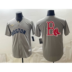 Men Boston Red Sox Team Big Logo Grey Cooperstown Collection Limited Stitched Baseball Jersey