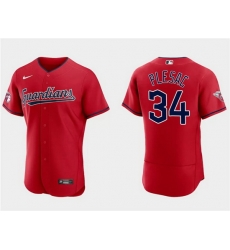 Men Cleveland Guardians 34 Zach Plesac Red Flex Base Stitched Jersey