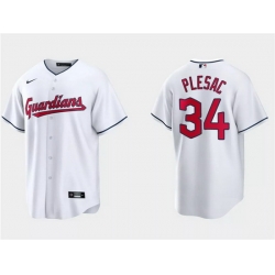 Men Cleveland Guardians 34 Zach Plesac White Cool Base Stitched Jersey