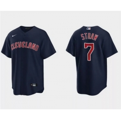 Men Cleveland Guardians 7 Myles Straw Navy Cool Base Stitched Jersey