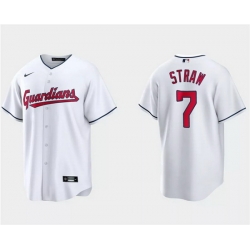 Men Cleveland Guardians 7 Myles Straw White Cool Base Stitched Jersey