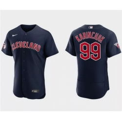 Men Cleveland Guardians 99 James Karinchak Navy Flex Base Stitched Jersey