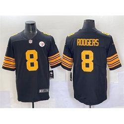 Men Pittsburgh Steelers 8 Aaron Rodgers Black 2025 Color Rush Vapor Limited Stitched Footb